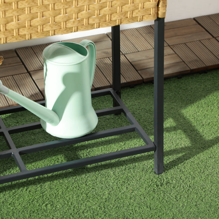 Højbed, blomsterkasse, dyb hylde, metalstel/polyrattan, 70 x 30 x 72 cm, beige