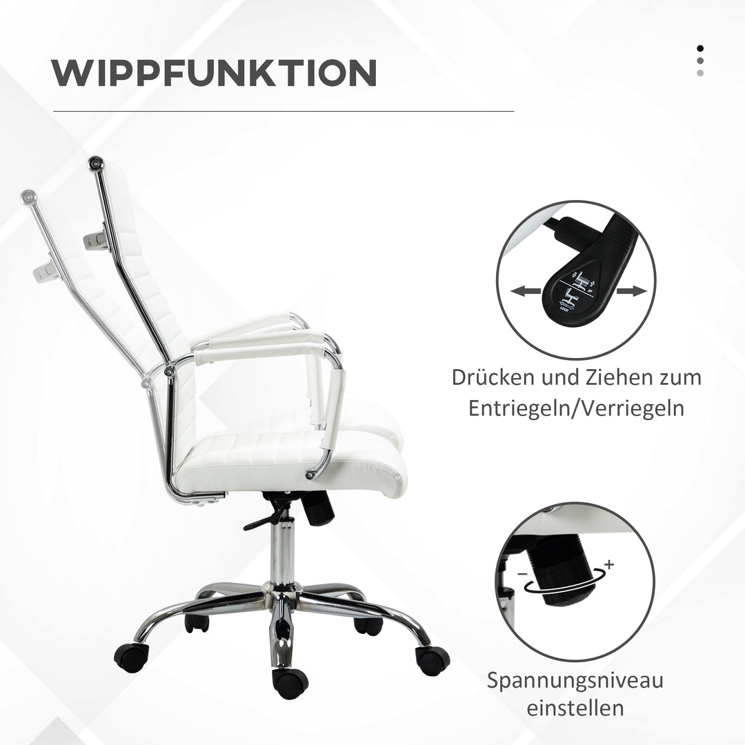 Kontorstol ergonomisk skrivebordsstol med vippefunktion chefstol højdejusterbar drejestol polstret kunstlæder skum hvid 54 x 62 x 104-114 cm