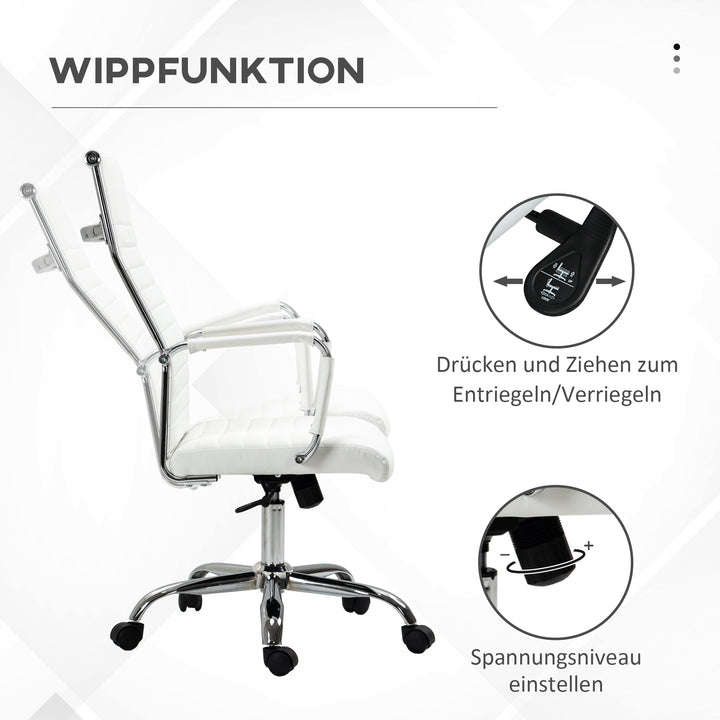Kontorstol ergonomisk skrivebordsstol med vippefunktion chefstol højdejusterbar drejestol polstret kunstlæder skum hvid 54 x 62 x 104-114 cm
