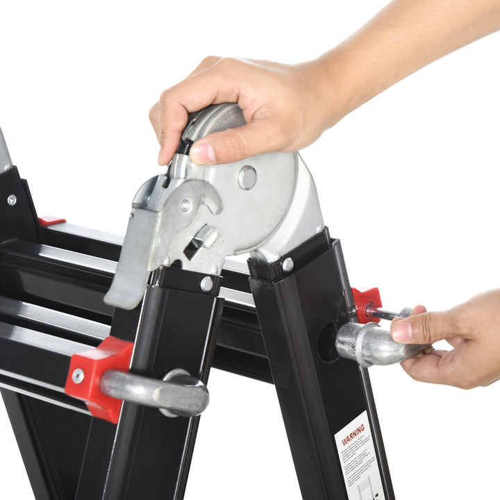 Teleskopstige, skridsikre trin, lasteevne op til 150 kg, aluminium, sort + rød