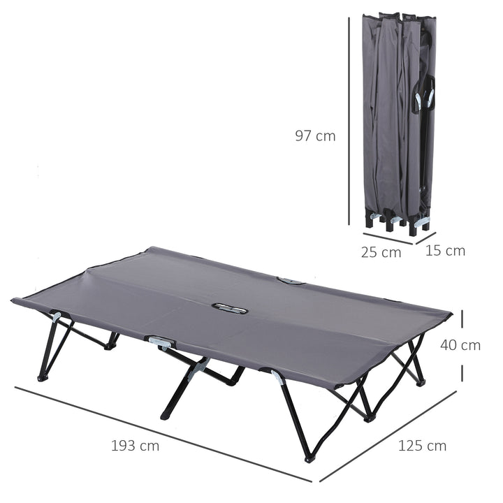 Camping lounger, campingseng til op til 2 personer, 193l x 125b x 40h cm, grå