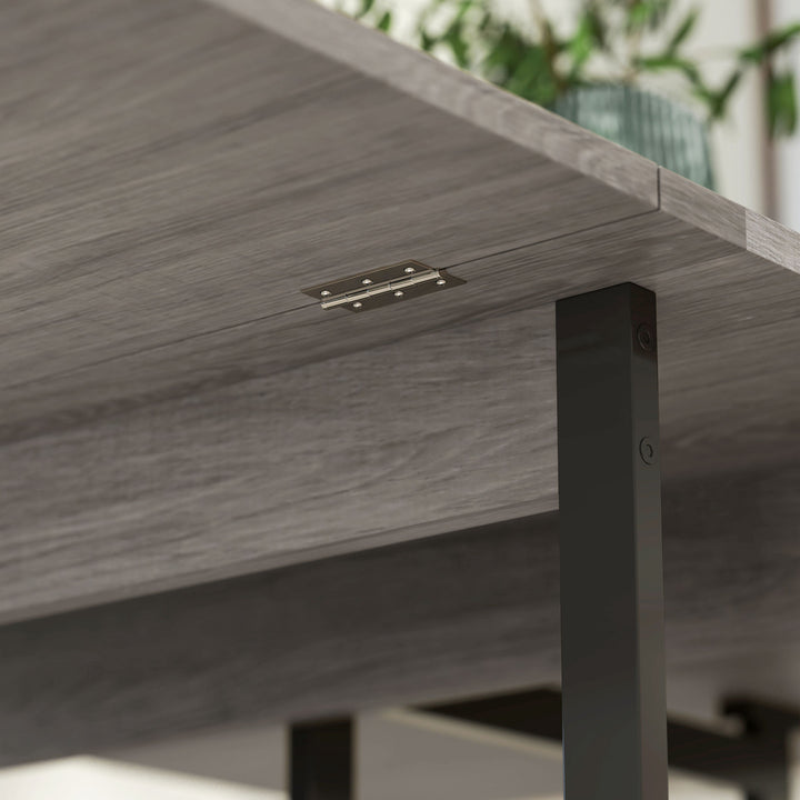 Klappeligt spisebord i industrielt design, til op til 4 personer, åbne hylder, fleksibelt, metal, spånplade, grå