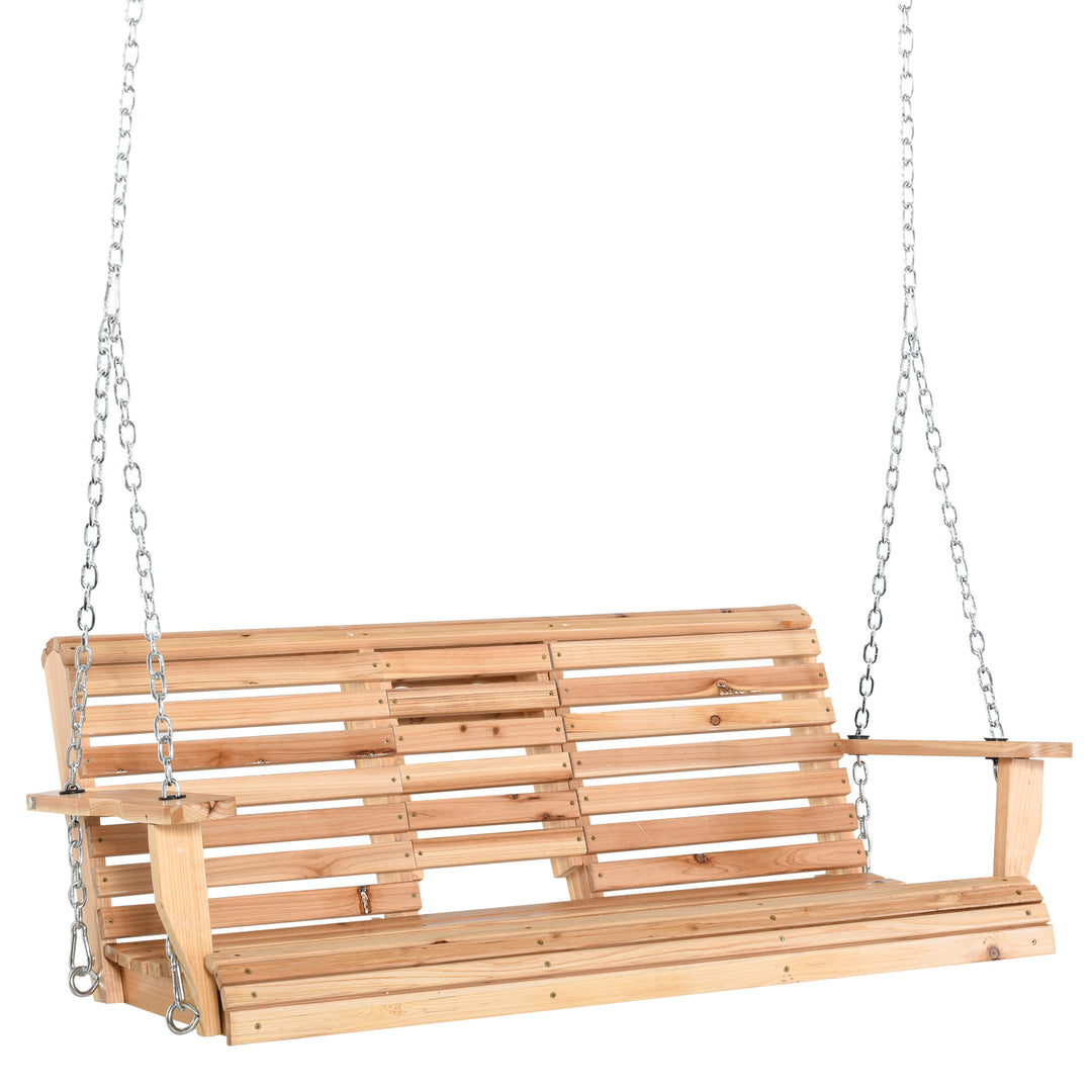 Hængebænk med klapbord og kopholdere, naturtræ, 150 x 75 x 53 cm