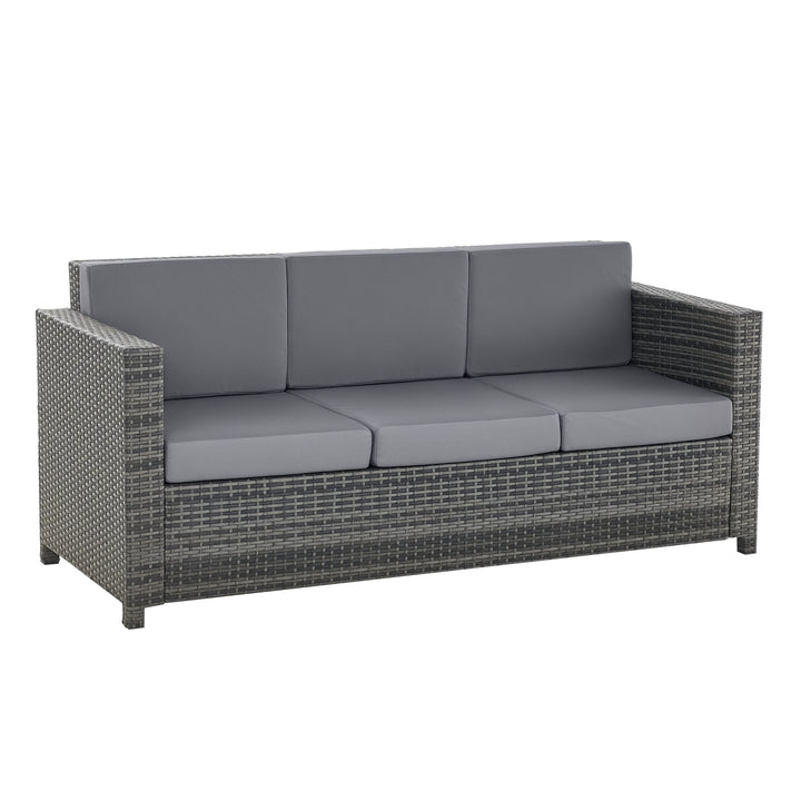 Polyrattansofa med hynder, 3-personers haveloungesofa, metal, polyester, grå, 185 x 70 x 80 cm