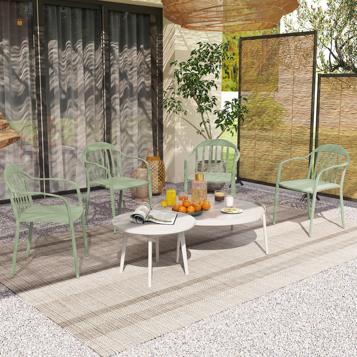 Havestolsæt med 4 vejrbestandige havestole af plastik, stabelstol med armlæn, ryglæn, belastningskapacitet op til 120 kg