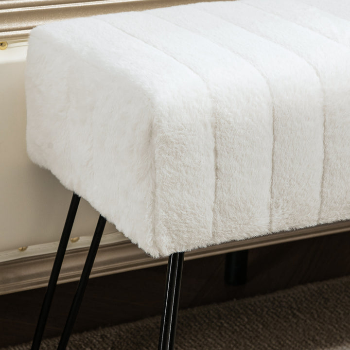 Bænk, quiltet sæde, betræk af kunstpels, metalben, op til 120 kg, 82 x 30 x 47 cm, cremehvid/sort