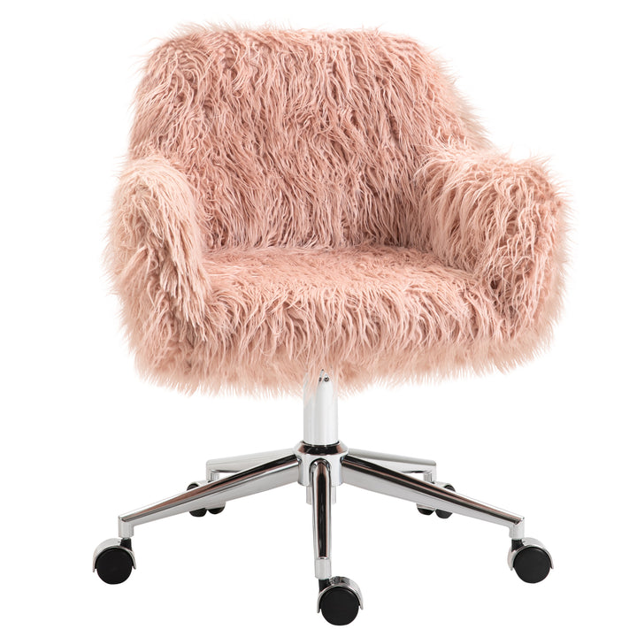 Executive chair drejestol computerstol makeupstol med kunstpels sædehøjdejustering til piger kunstpelsskum pink+sølv 57 x 60 x 75-85 cm