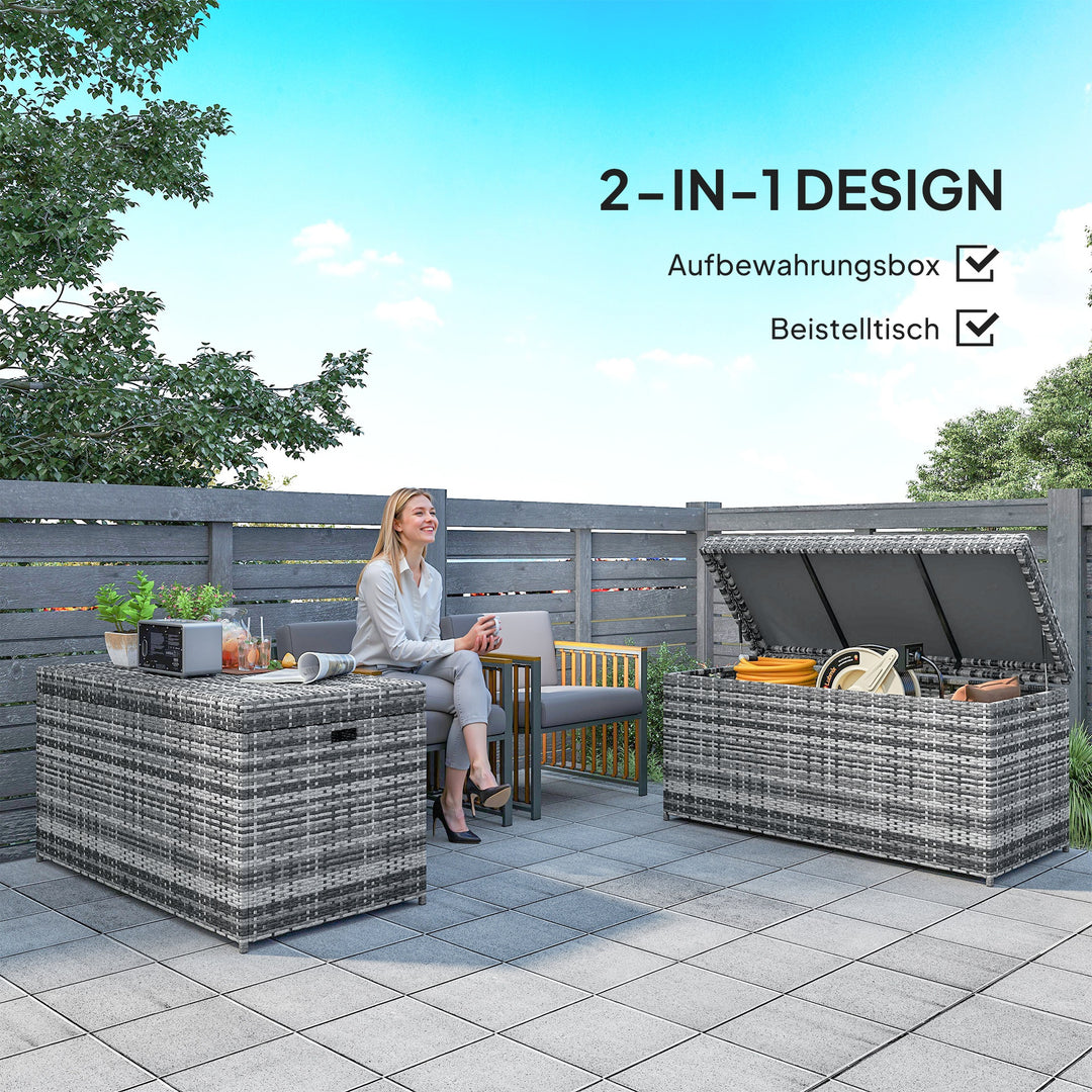 Rattan pudeboks 380l vejrbestandig pudeboks med låg opbevaringsplads uv-resistent 130 x 61 x 65 cm mørkegrå