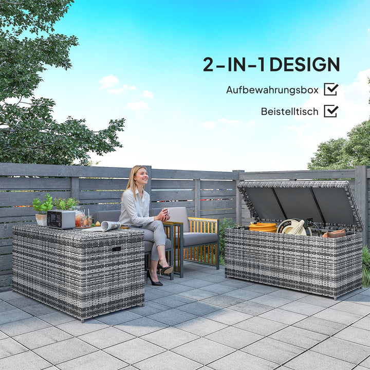 Rattan pudeboks 380l vejrbestandig pudeboks med låg opbevaringsplads uv-resistent 130 x 61 x 65 cm mørkegrå