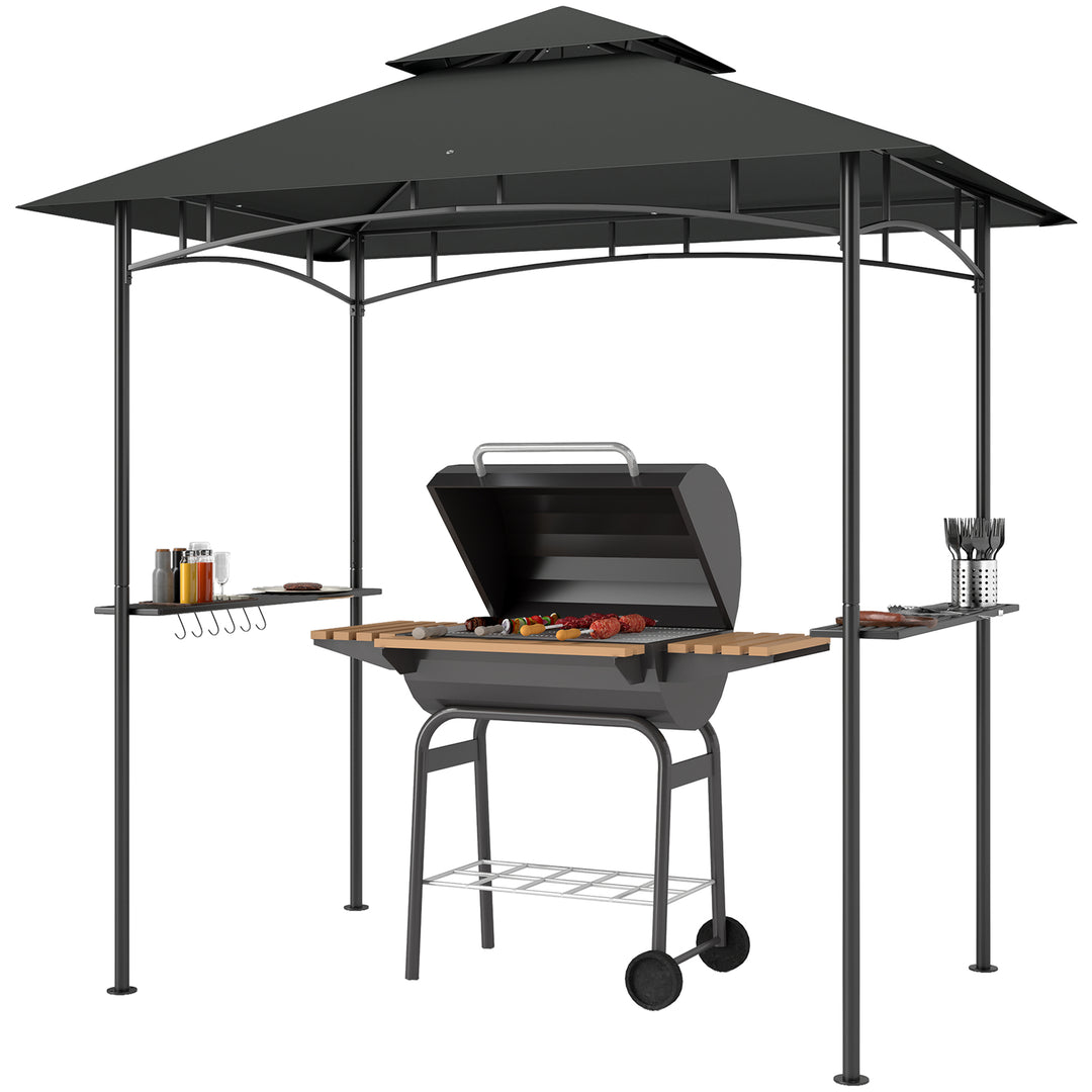 Grillpavillon med LED-belysning, 240 x 150 x 258 cm, vandafvisende, flammehæmmende, havepavillon med dobbeltlagstag