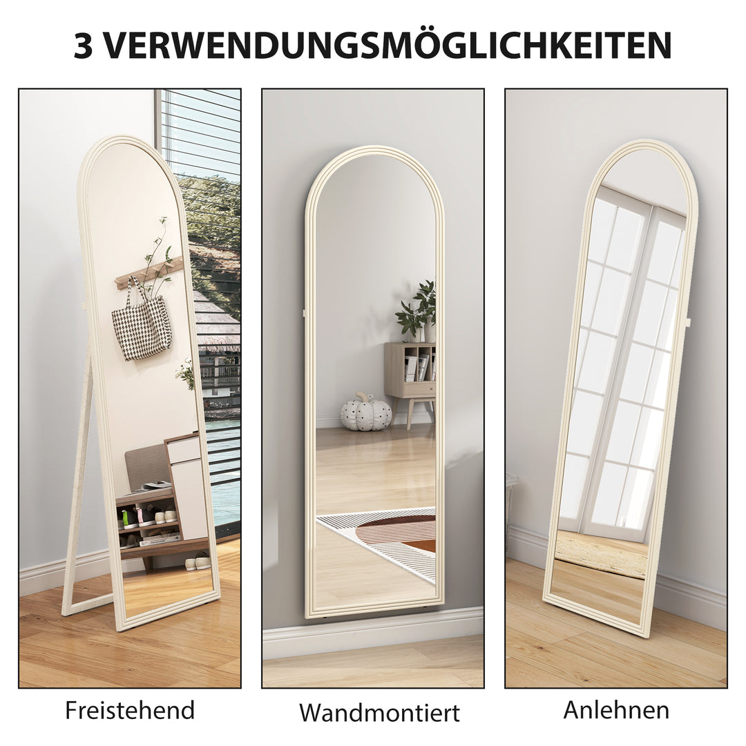 Helfigursspejl, 50 x 160 cm, fritstående, vægmonteret, buet ramme, hvid