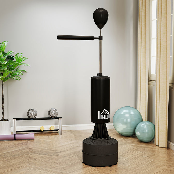 Stående boksebold med speedball, refleksstang, højdejusterbar, til voksne, 155-205 cm, sort