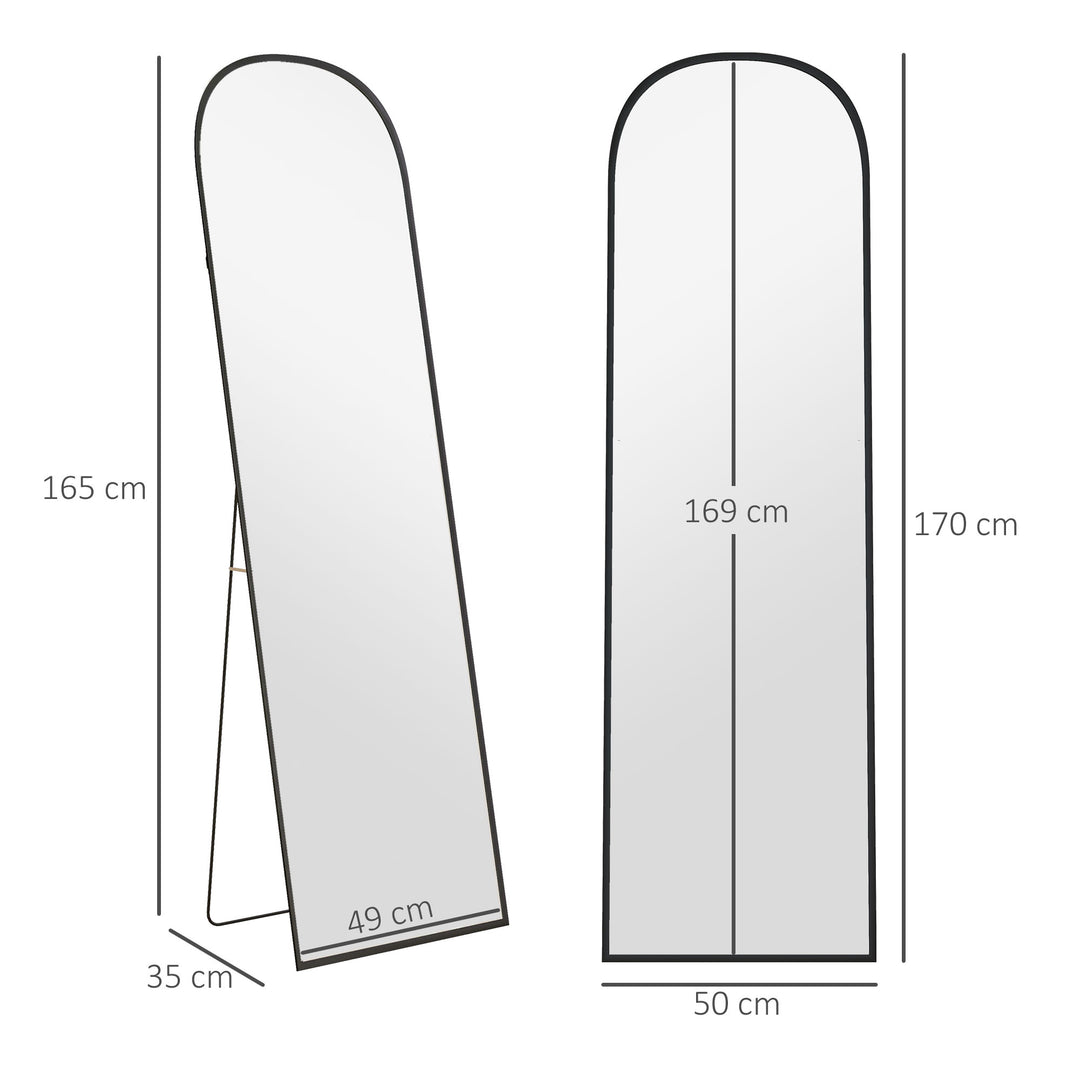 Stående spejl, helkropsspejl, moderne design, 50 cm x 1,5 cm x 161,5 cm, sort
