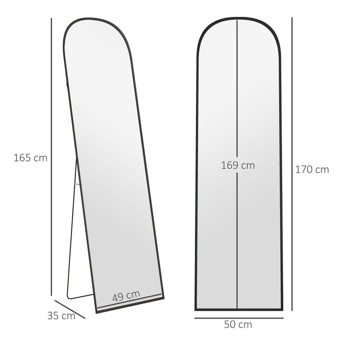 Stående spejl, helkropsspejl, moderne design, 50 cm x 1,5 cm x 161,5 cm, sort