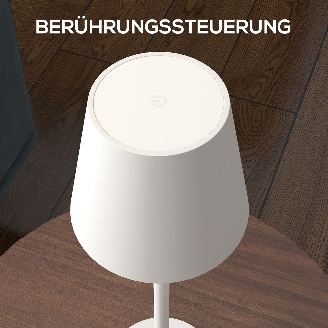 Genopladelig usb bordlampe med 3 lysfarver, bærbar usb sengelampe med touch afbryder, metal, hvid