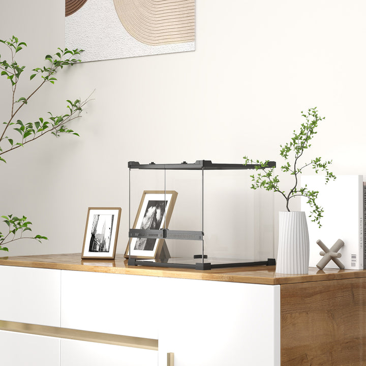 Glas krybdyrterrarium med hævet og vandtæt bund og knaplås