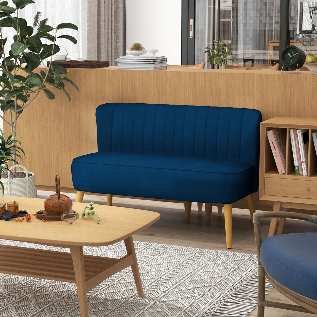 Retro design 2-personers sofa, træben, 117 cm x 56,5 cm x 77 cm, blå