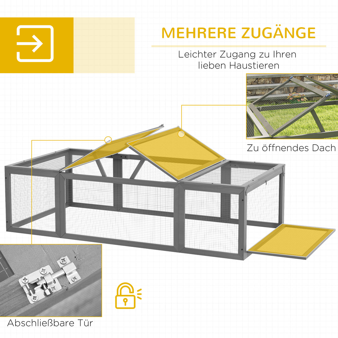 Udendørs indhegning til smådyr med hængslet tag, fyrretræ, grå