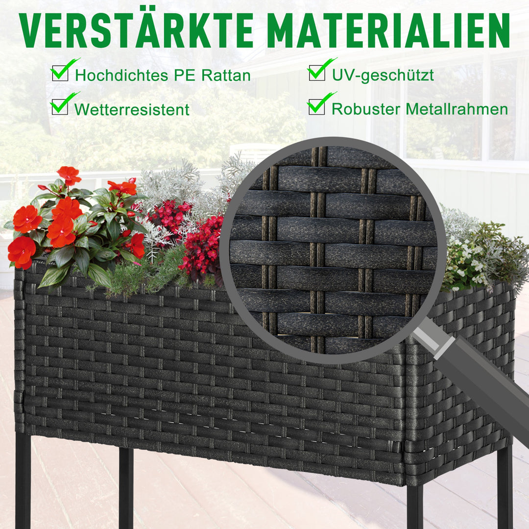 Højbed, blomsterkasse, dyb hylde, metalstel/polyrattan, 70 x 30 x 70 cm, mørkebrun