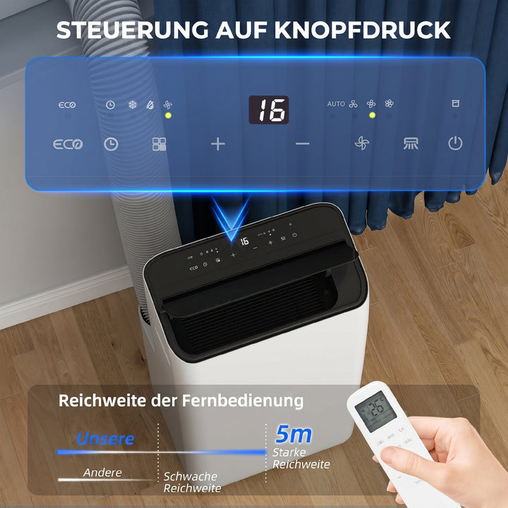 Bærbart klimaanlæg 12.000 BTU med inverterteknologi, klimaanlæg med 60° drejefunktion, 24-timers timer, fjernbetjening