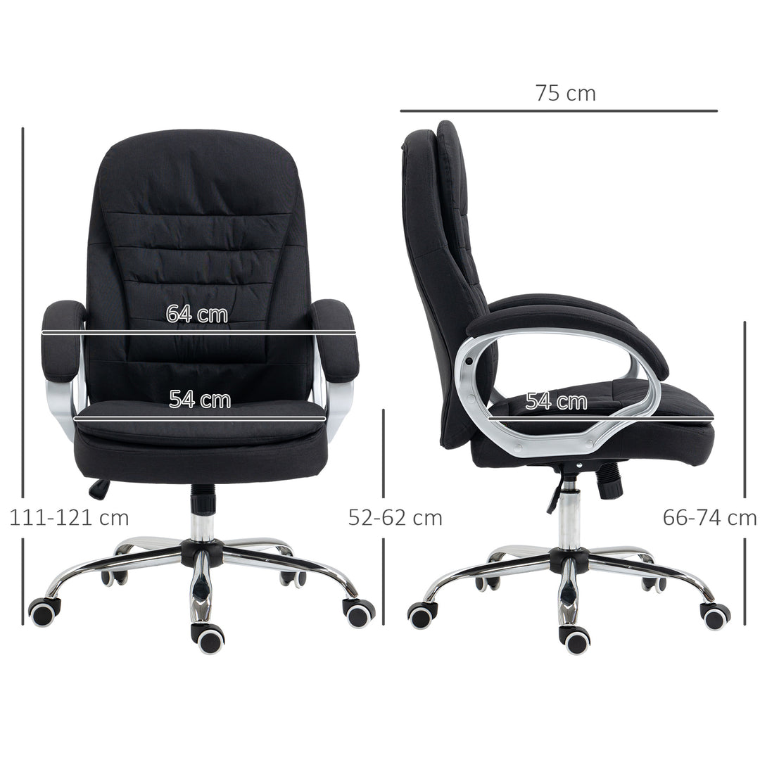Kontorstol, arbejdsstol, skrivebordsstol, drejestol, 360°, ergonomisk, vippefunktion, højdejusterbar, sort linned, 64 x 75 x 111-121 cm