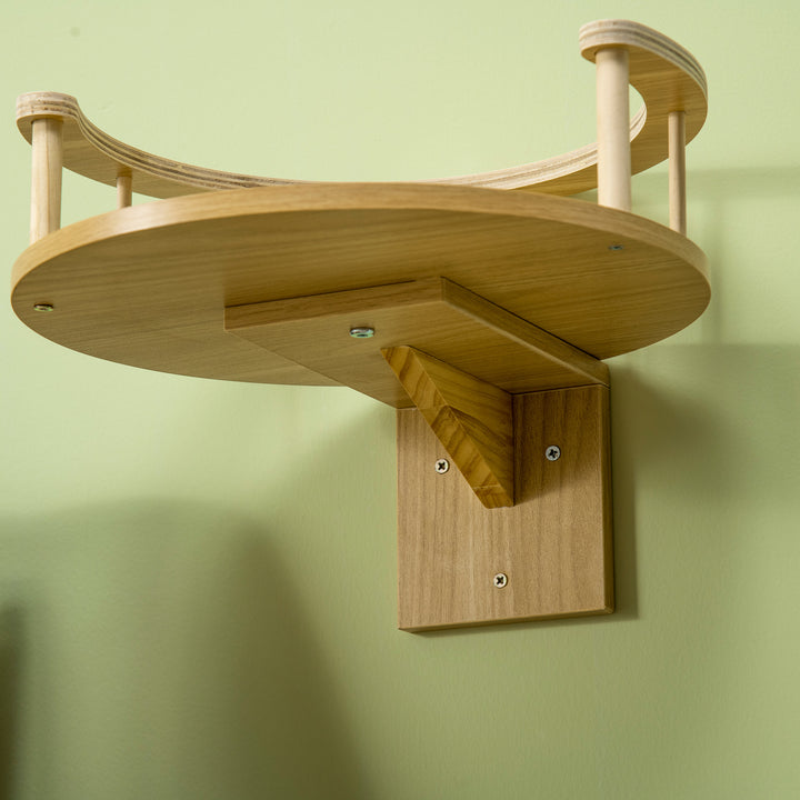 Vægliggestol, katteseng, med beskyttende kant, hynde, til vægmontering, eg + cremehvid, 34 x 34 x 10,5 cm