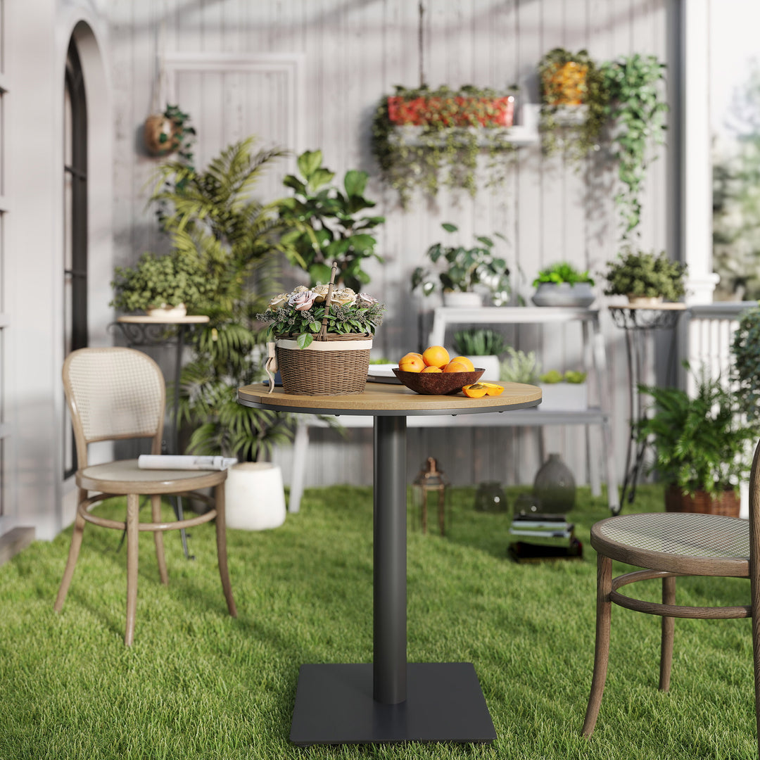 Havebord Ø70 cm, vejrbestandigt rundt balkonbord med lameldesign, stål Ø70 x 74H cm naturtræ