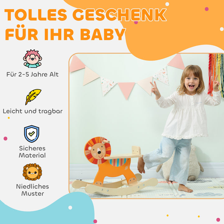 Gyngehest med løvedesign, 25 kg vægtkapacitet, 2-5 år, træ, orange