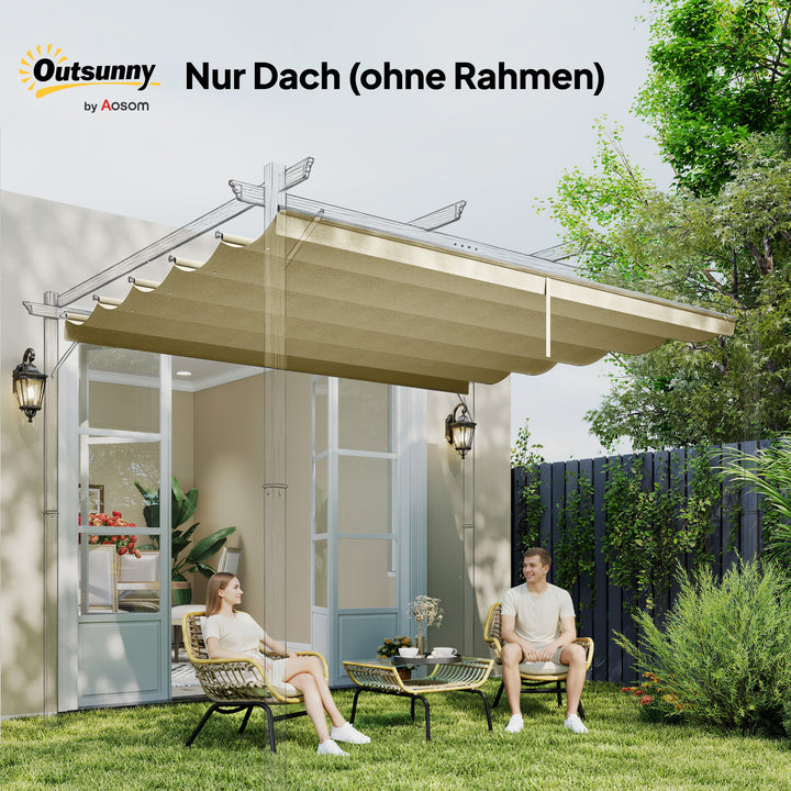 Udskiftningstag til 4 x 3 m pergola, udtrækkeligt, med drænhuller til regnvand, vejrbestandigt, polyester, 350 x 260 cm, beige