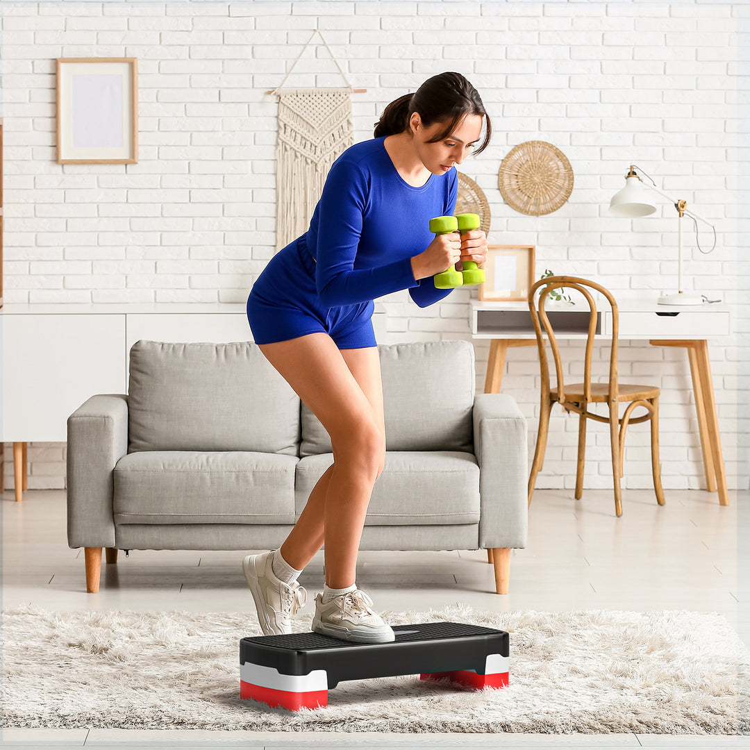 Aerob stepper, 2-trins højdejusterbar, 68 x 28 x 15 cm, sort+grå+rød