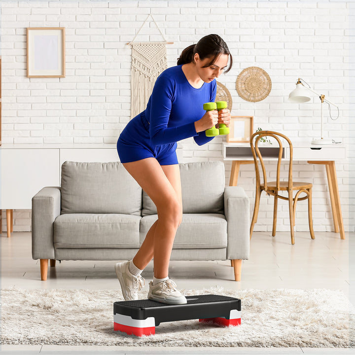 Aerob stepper, 2-trins højdejusterbar, 68 x 28 x 15 cm, sort+grå+rød