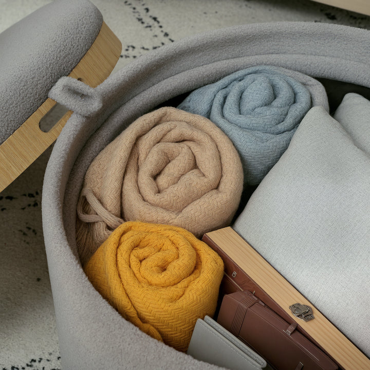 Skammel polstret fodskammel, teddy fleece, skjult opbevaringsplads, vendbart låg, 56 cm x 56 cm x 42 cm, grå