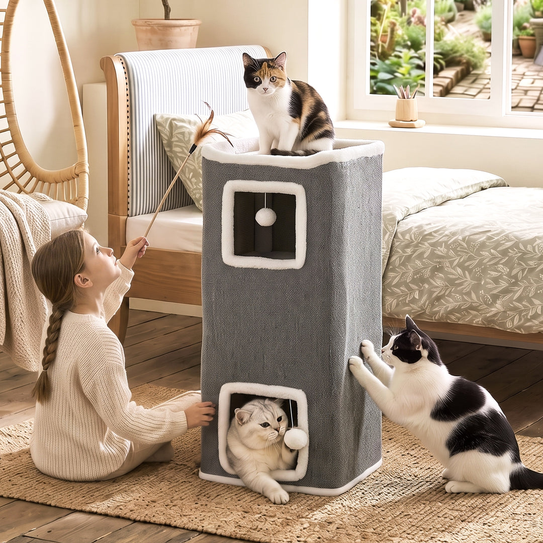 Kradsetønde, 100 cm høj, 41 x 41 cm, fire niveauer, til 1-2 katte, grå