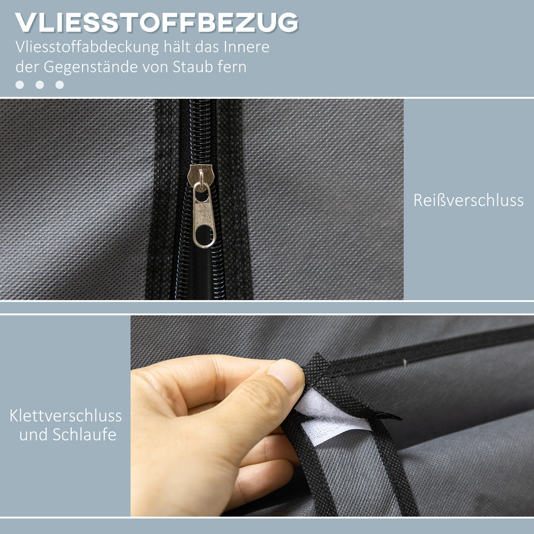 Stofgarderobe, opbevaringsløsning, 8 hylder, 2 garderobestativer, mørkegrå