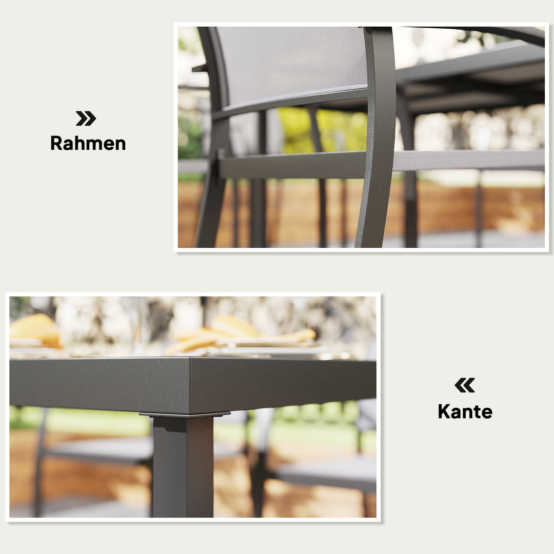 7-Delt spisebordssæt, 6 stole, 1 bord, stabelbart, let at rengøre, stålstel, havemøbelsæt, grå