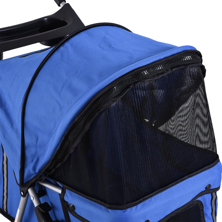 Hundebåren op til 10 kg foldbar justerbar baldakin 2 kopholdere gulvkurv blå