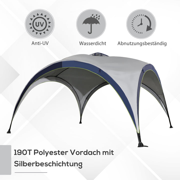 Garden pavilion havetelt marquee partytelt solbeskyttelse vejrbestandig metalstang + polyester cremehvid + blå 4 x 4 x 2,5 m