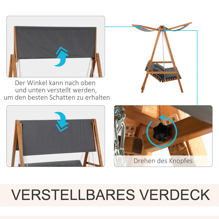 Hollywood gynge med sengefunktion, 3-personers havegynge, lærketræ med justerbar solskærm, 225,5 x 130 x 180 cm