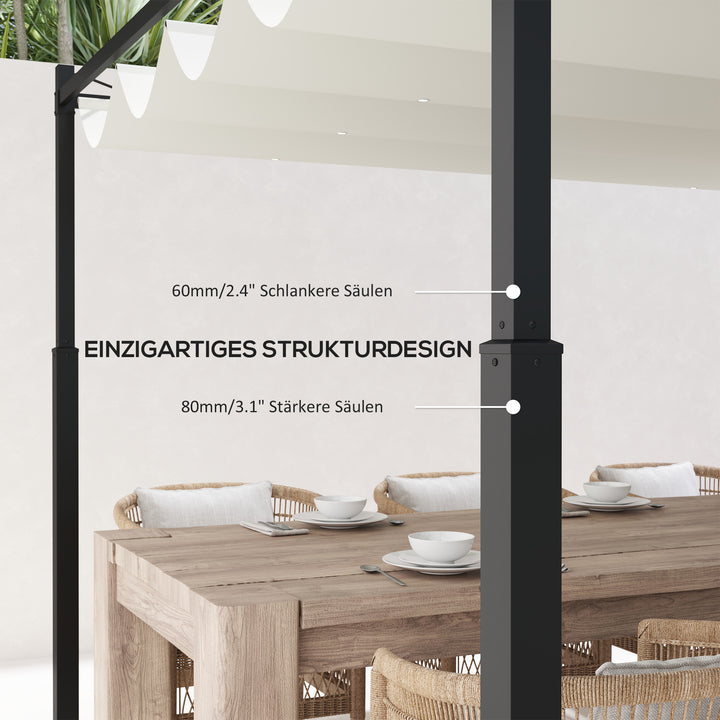 Havepergola, 3 x 3 m, udtrækkeligt tag og magnetisk pude, udendørs baldakin, havepavillon, UPF30+, metal, cremehvid