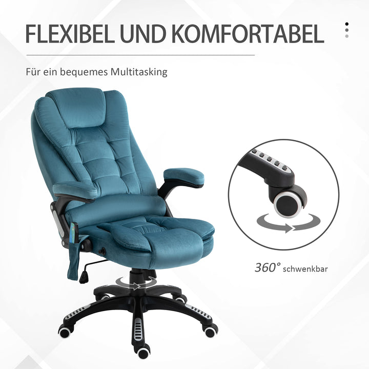 Kontorstol massagestol med varmefunktion executive stol med massagefunktion højdejusterbar ergonomisk gamingstol massage blå 68 x 72 x 110-120 cm