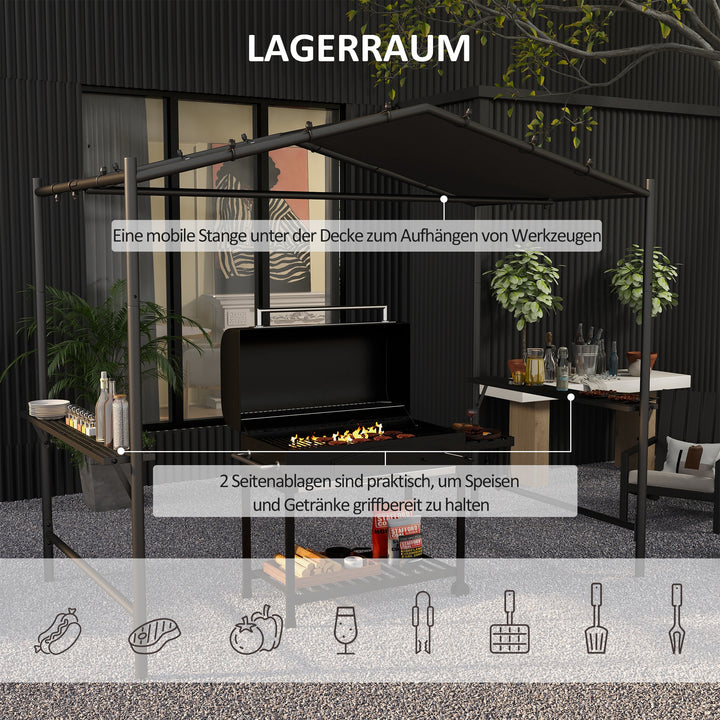 Bbq-telt med grilltag, vejrbestandigt, inklusive sidelommer, 277 x 149 x 230 cm, mørkegrå