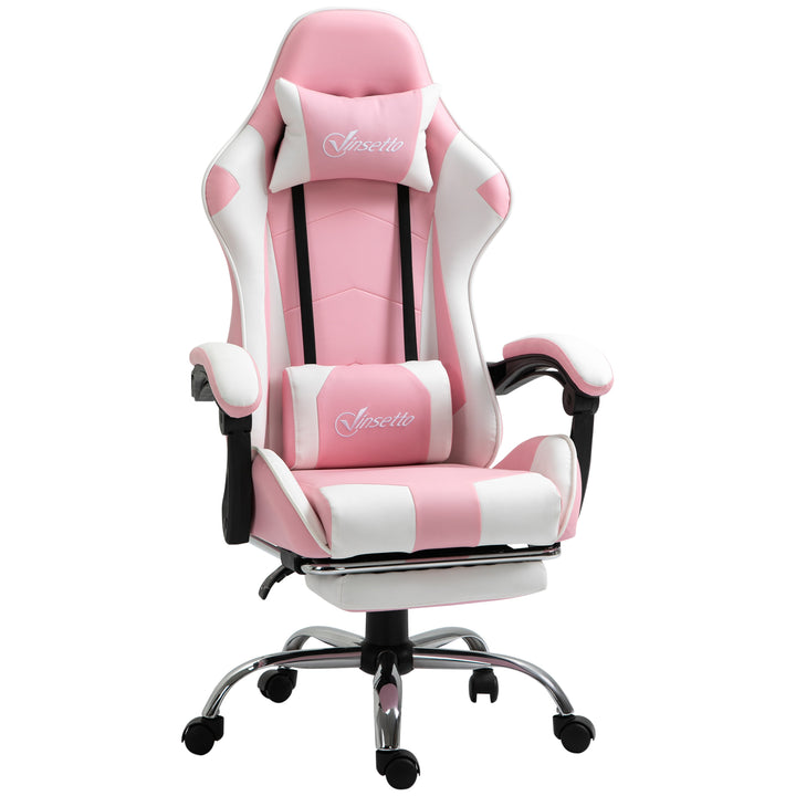 Gaming chair computerstol ergonomisk kontorstol gamerstol med nakkestøtte lændehynde kontorstol højdejusterbar 360° drejelig skum kunstlæder pvc pink+hvid 64 x 67 x 119-127 cm