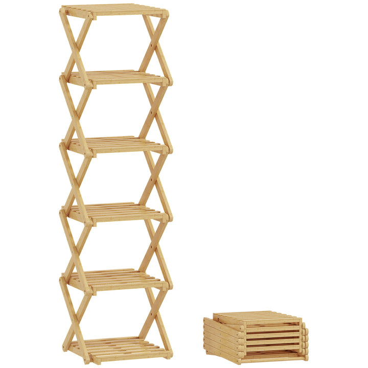 Sammenklappelig skohylde med 6 hylder lavet af bambus, til op til 9 par sko, 30 x 29 x 108 cm, natur