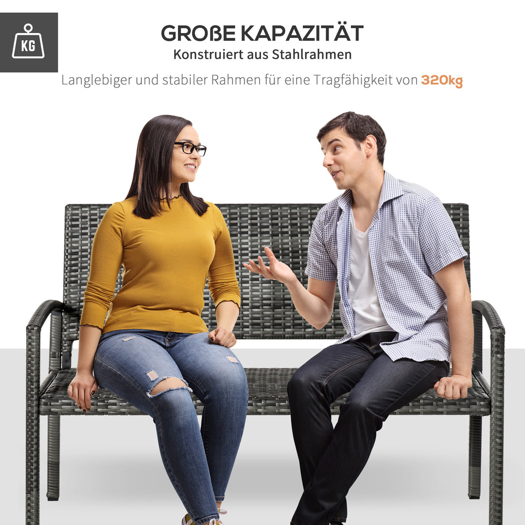 Rattan havebænk med stålramme til 2 personer, brun, 122 x 60 x 87 cm