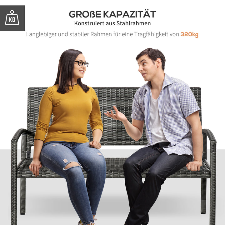 Rattan havebænk med stålramme til 2 personer, brun, 122 x 60 x 87 cm