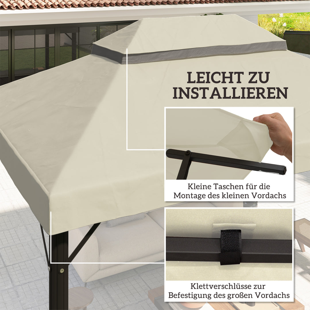 Pavillon-udskiftningstag, 3 x 4 m, udskiftningspresenning med drænhuller, polyester, solbeskyttelse, UPF30+, cremehvid