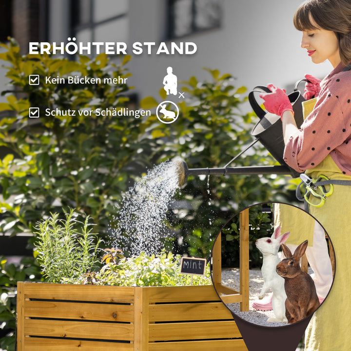 Højbed med foldbar arbejdsflade, lakeret massivt træ, fleeceforing, 64 cm x 63 cm x 74,5 cm