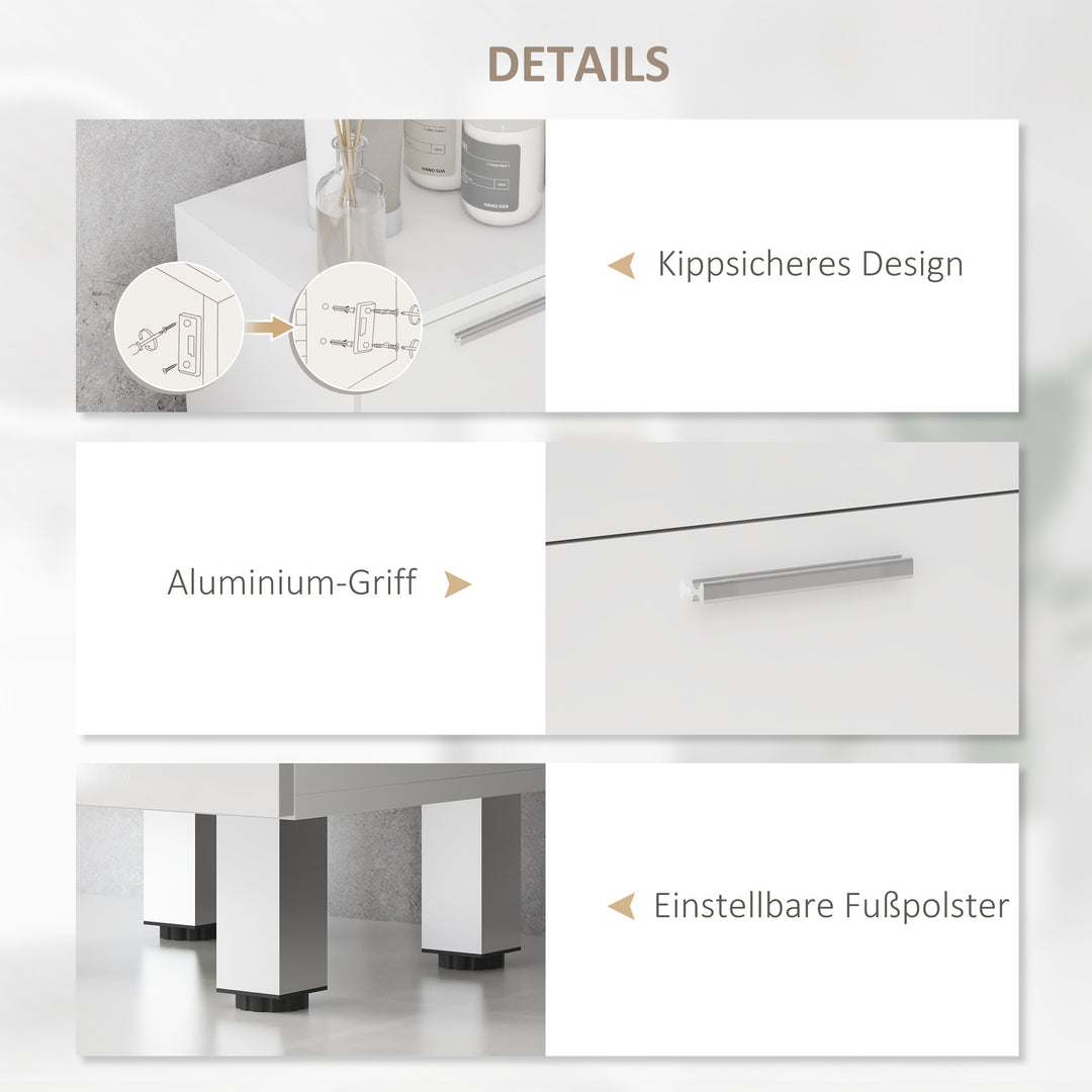 Badeværelsesskab, badeværelsesskab, 4 skuffer, spånplade, glat, hvid