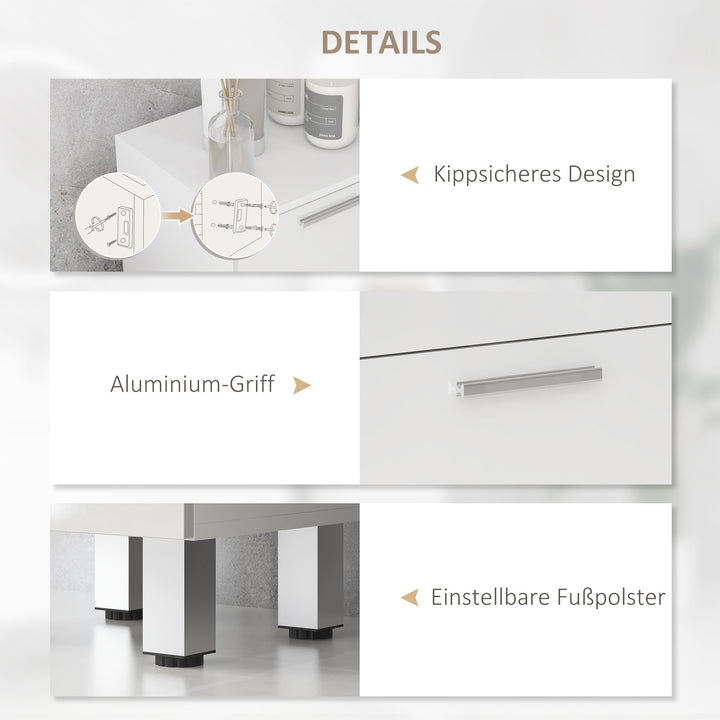 Badeværelsesskab, badeværelsesskab, 4 skuffer, spånplade, glat, hvid