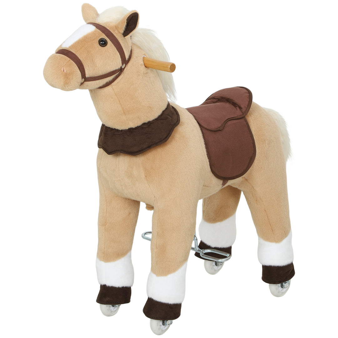 Ridehest med sadel og hjul til børn 3-5 år, 80 cm, brun